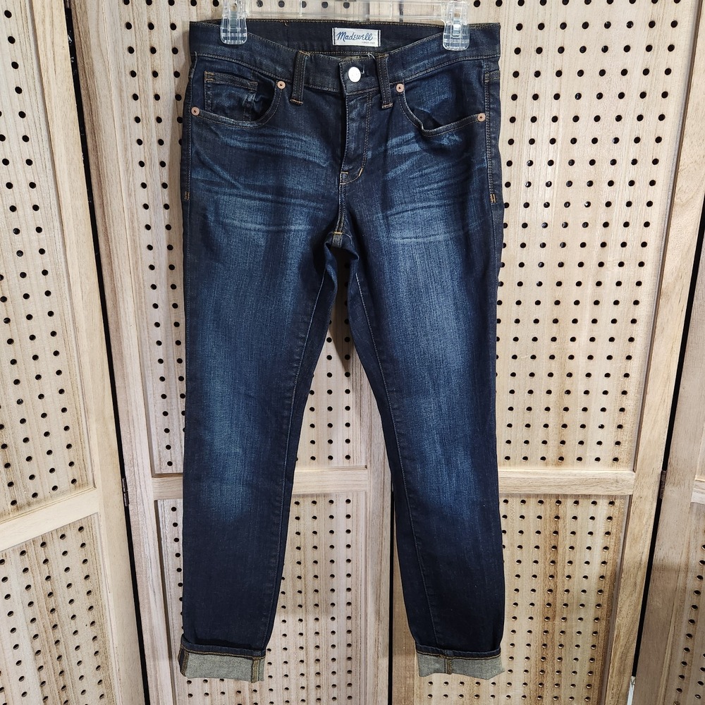 Madewell Woman's Jeans Size 2/27 Skinny Skinny Cuff‎ Bottom Dark Wash Stretch